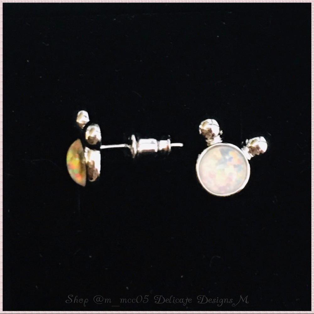 White Fire Opal Silver Mickey Studs - Picture 5 of 8